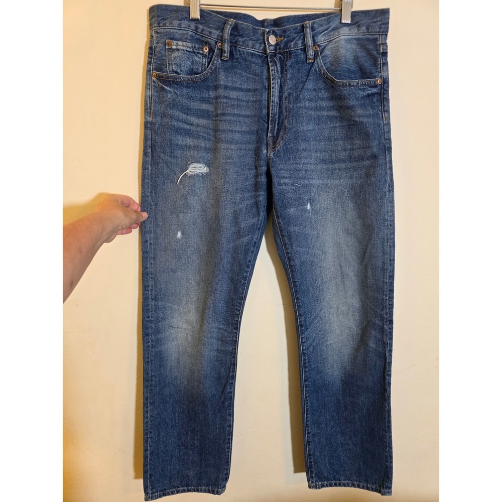34 Heritage James Mens Straight Leg Jeans Blue Distressed 100% Cotton 29x34‎